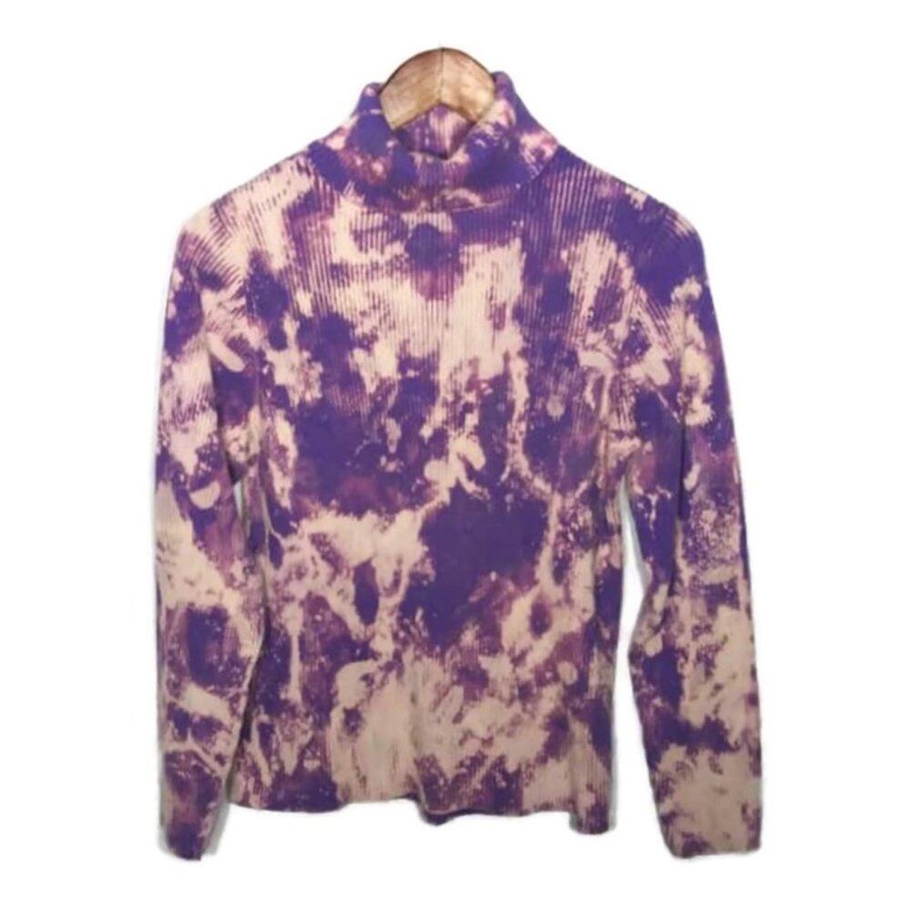 Upcycled Custom Bleached Tie Dye Purple Turtleneck Sz Large *